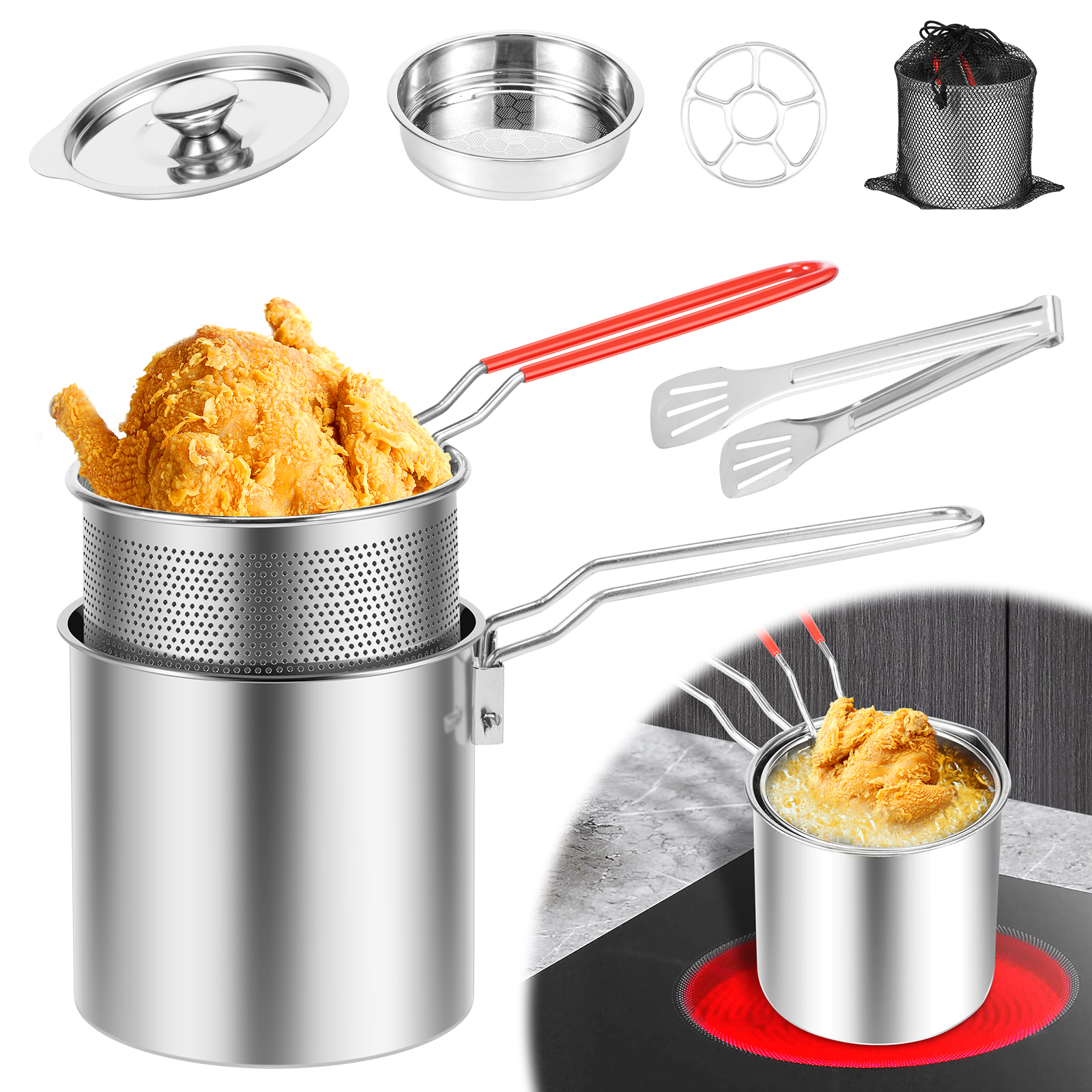Home Cooking Oil - Deep Fryer Pots Stainless Steel Deep